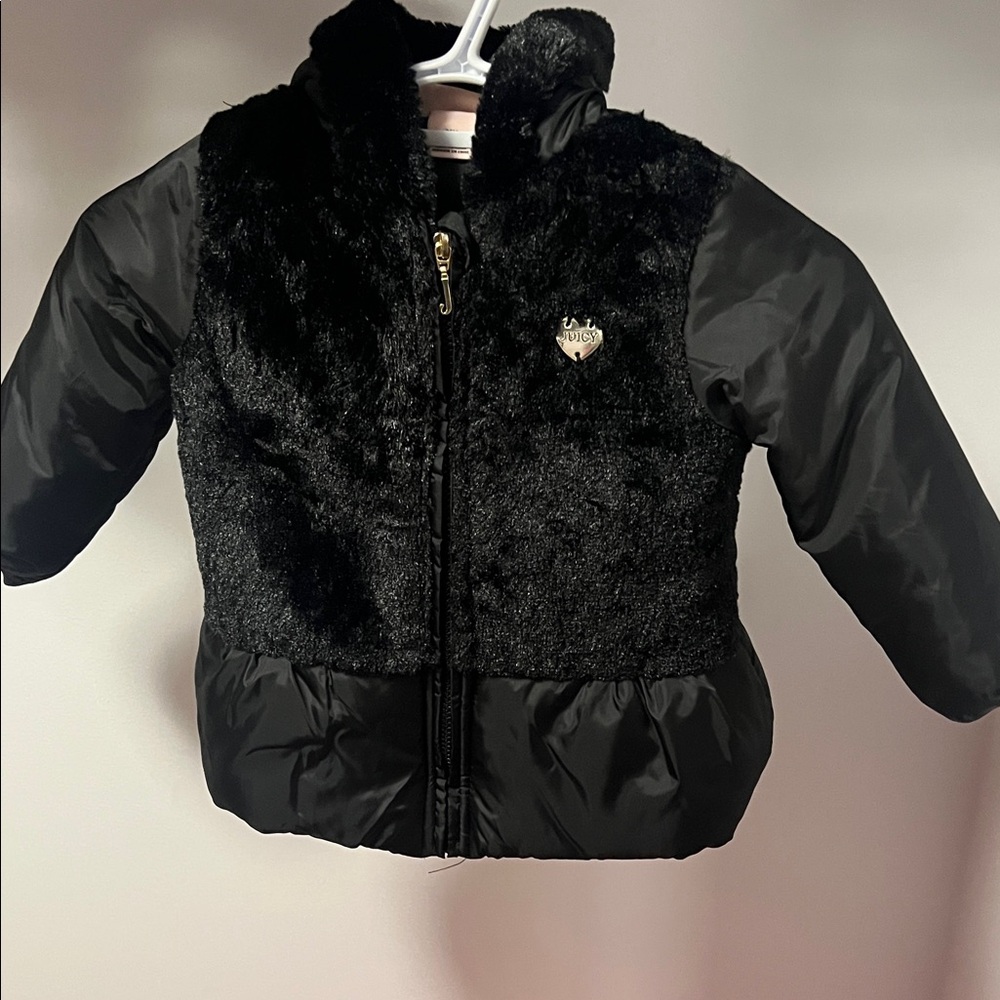 Juicy Couture Black Fuzzy Puffer Jacket 24M